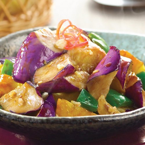 Stir-fried Aubergine and green bell pepper