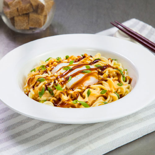Onsen egg pot noodles with Cheese and Oyster Sauce